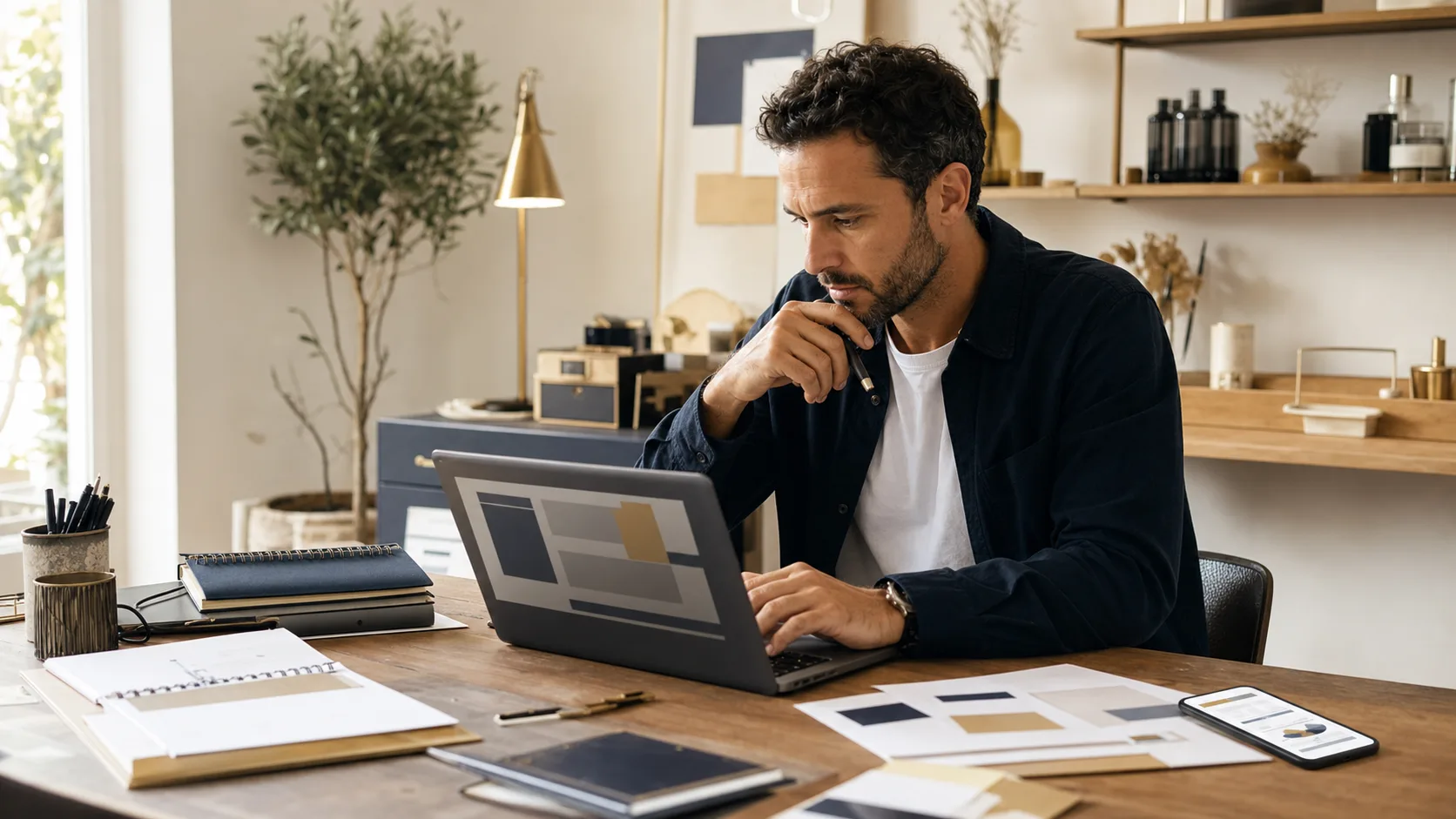 Dirigeant de commerce local preparant une page d'atterrissage pour une campagne saisonnière