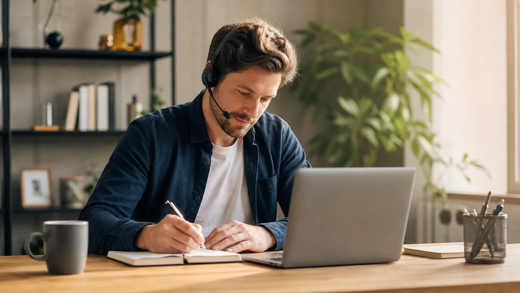 Commercial préparant un appel de prospection avec un script clair et humain