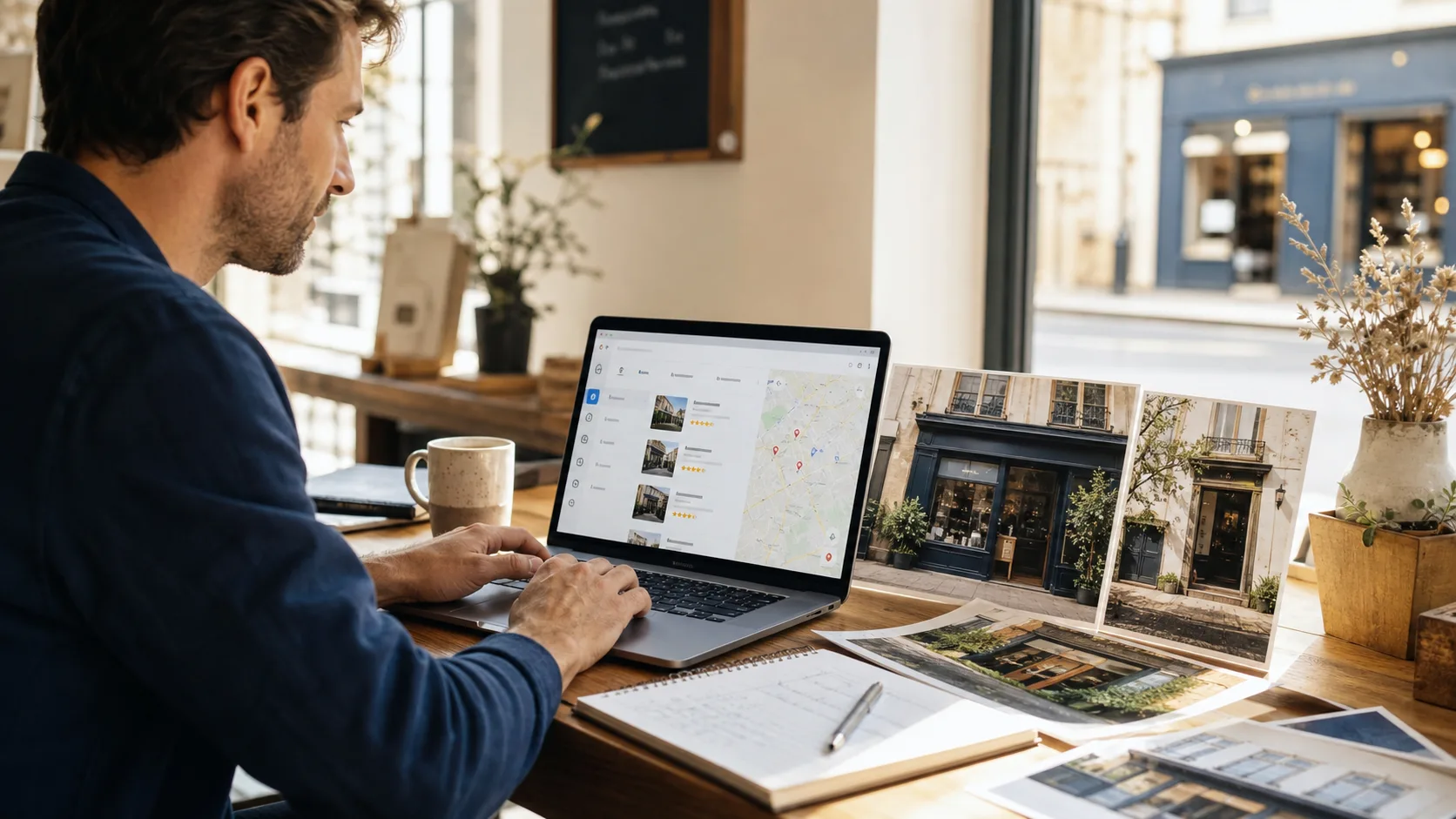 Commerçant optimisant les informations locales de son entreprise