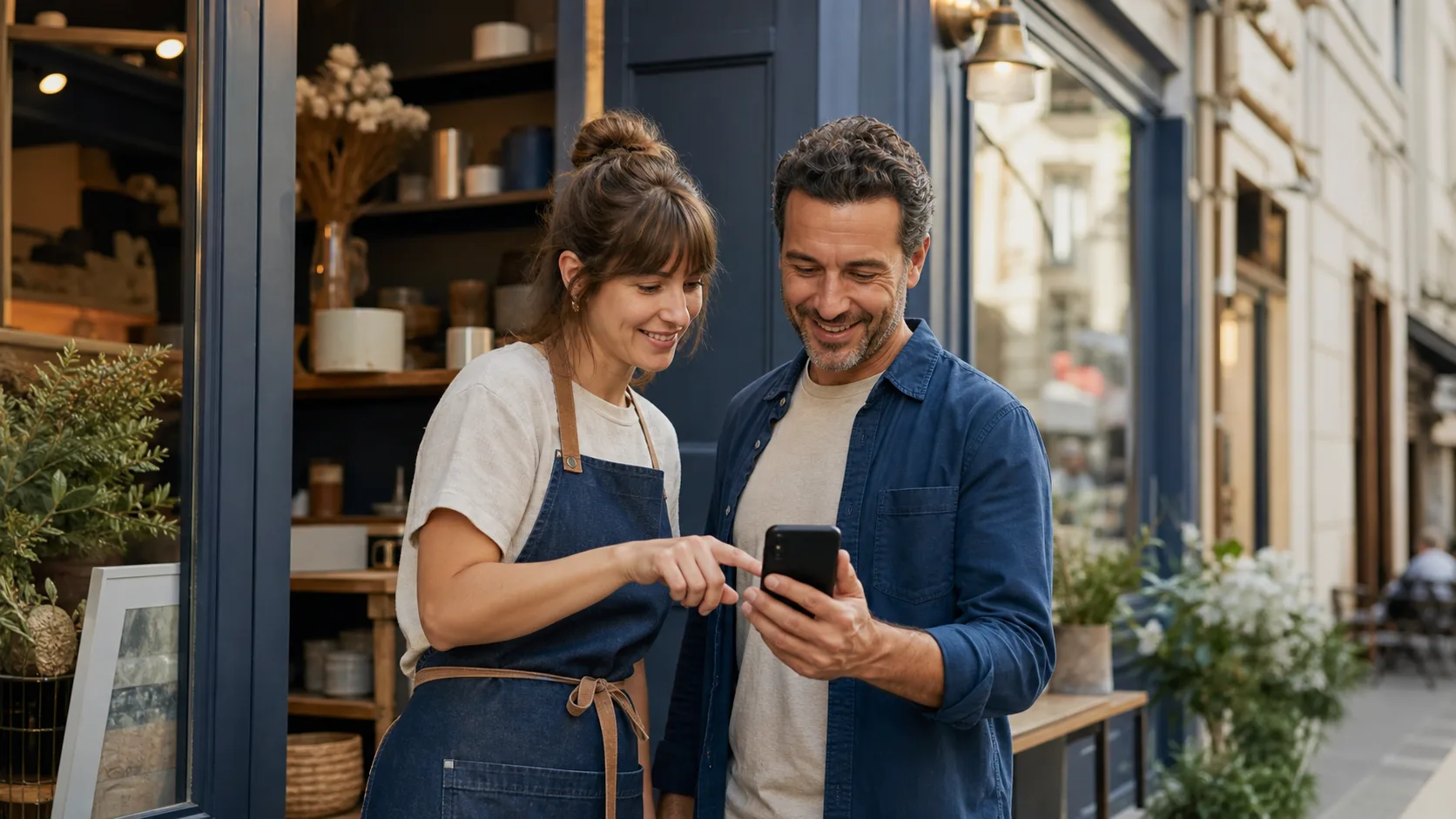 Client découvrant une entreprise locale depuis son téléphone