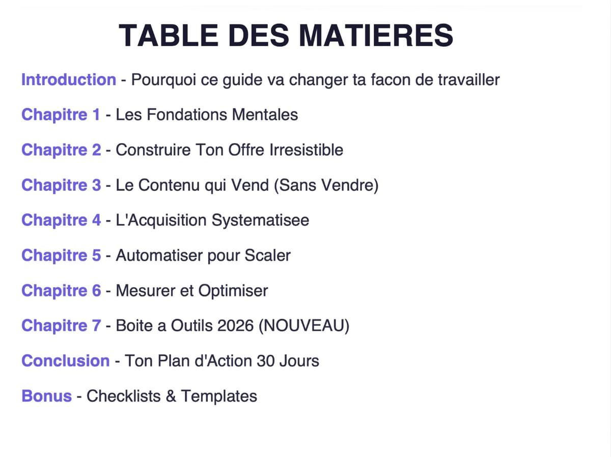 Apercu page 2 de l'ebook De Zero a Vivre de Ton Activite