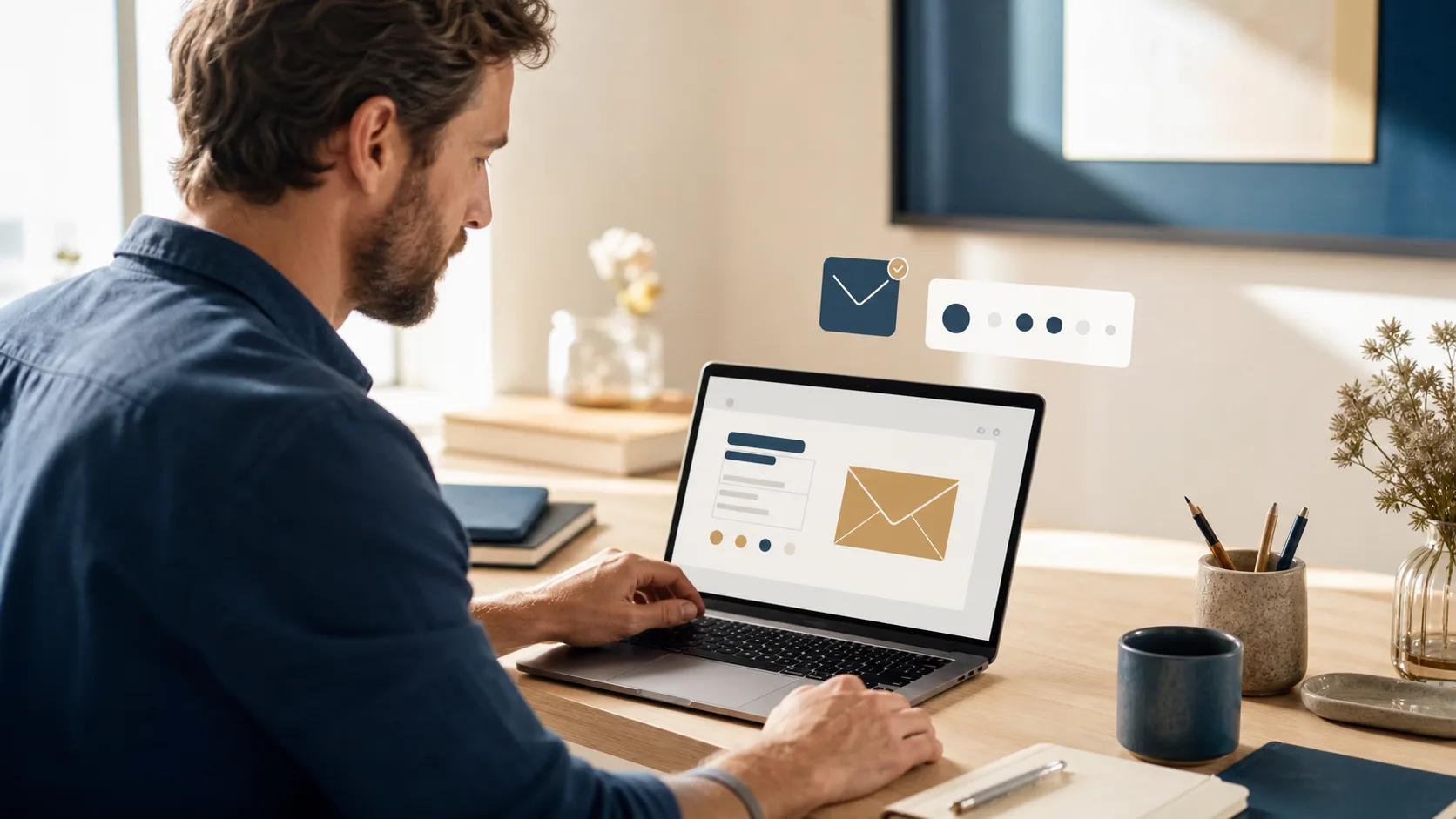 Entrepreneur configurant une identité email professionnelle pour son entreprise