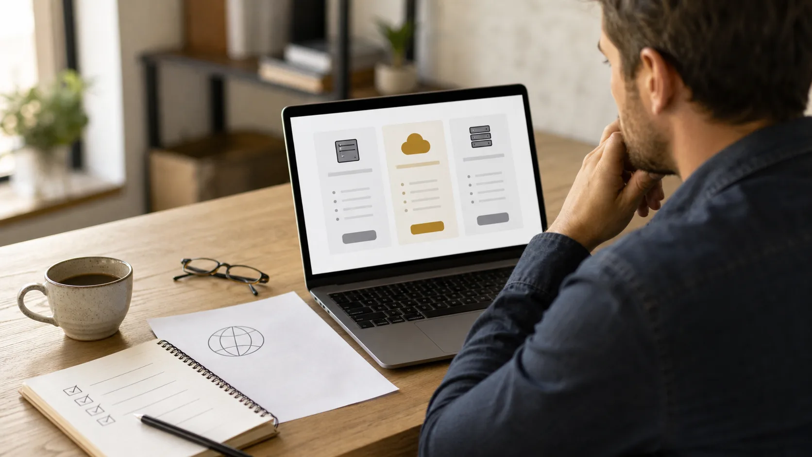 Entrepreneur comparant des critères d’hébergement pour son site