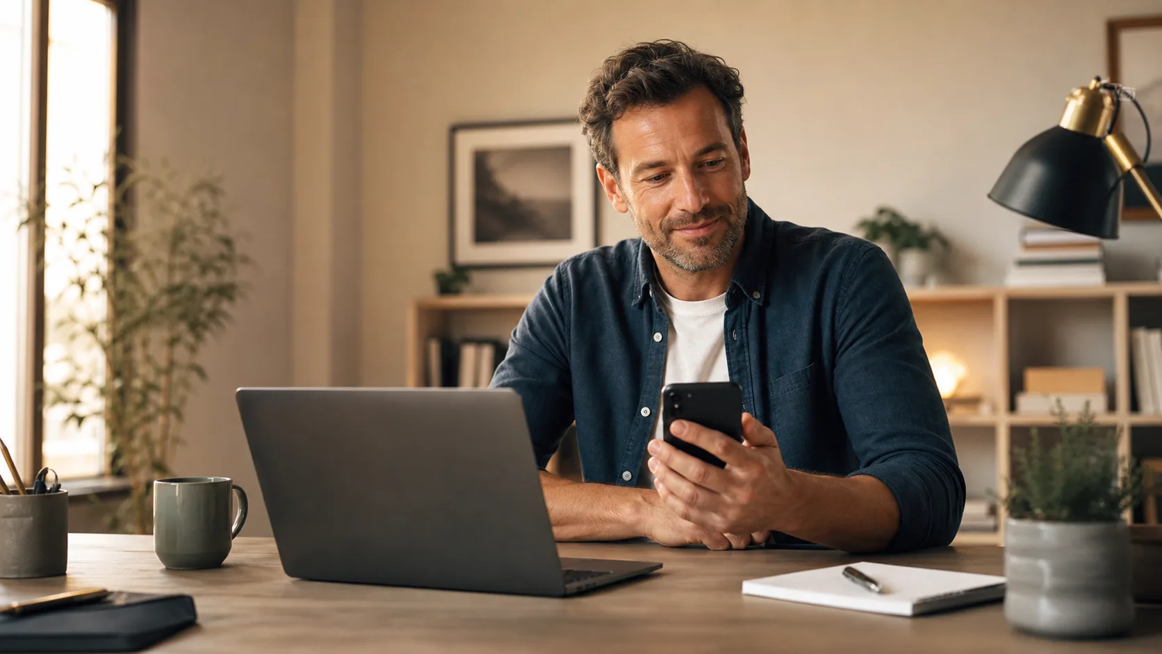 Indépendant vérifiant son site nouvellement publié sur ordinateur et téléphone