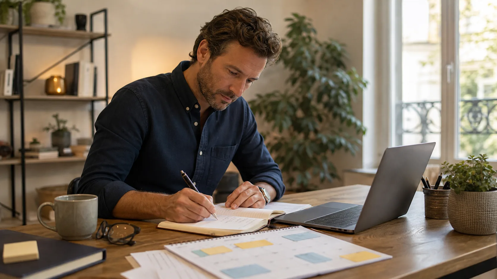 Commercial préparant une prospection régulière pour une TPE ou PME