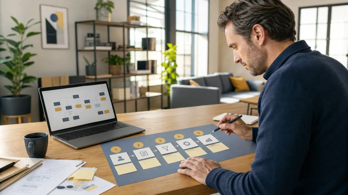 Équipe PME consultant un workflow d’automatisation