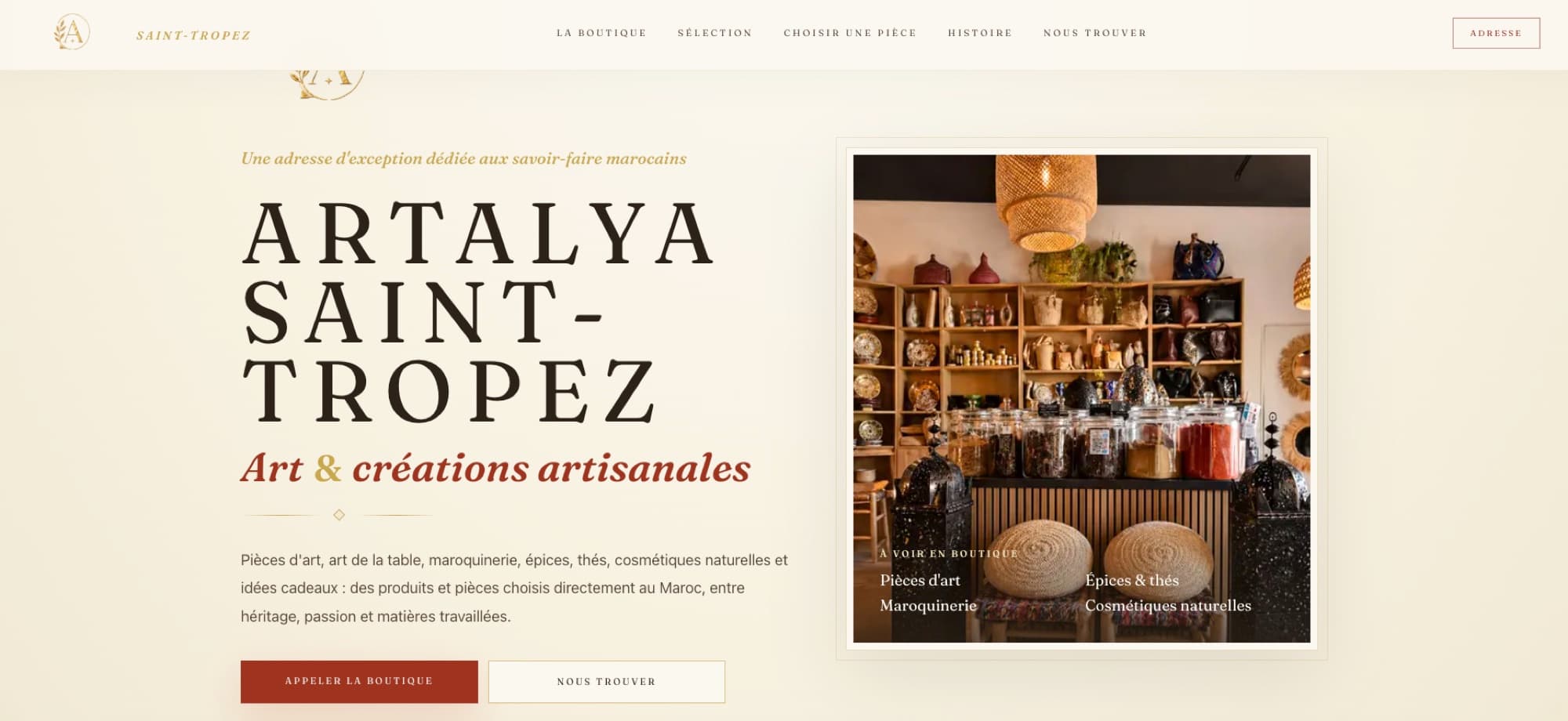 Page d’accueil du site Artalya Saint-Tropez